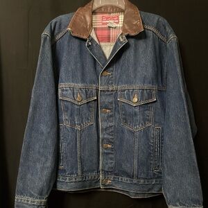 Vintage Marlboro Country Store Denim Jacket Leather Collar Men’s Small Trucker